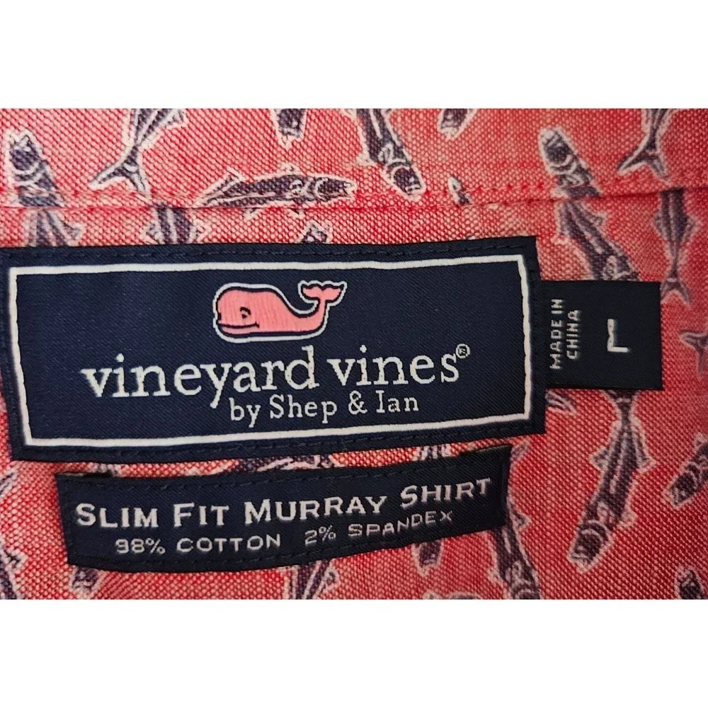 Vineyard Vines Slim Fit Murray Shirt Men's Size L Novelty Fish Pattern Colorful